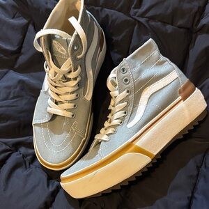 Vans High-Top Sneakers in Blue and White with Brown Accents
